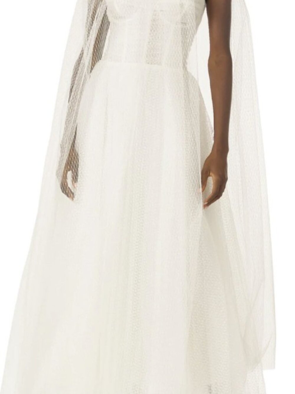 NWT! Monique Lhuillier, Brie Cape - Luxury, sheer Silk White French Dot Tulle - Picture 8 of 9